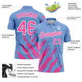 Custom Light Blue Pink-White Brush Stroke Splatter Liquid Swirl Performance Polo Shirt