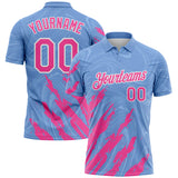 Custom Light Blue Pink-White Brush Stroke Splatter Liquid Swirl Performance Polo Shirt