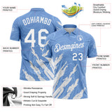 Custom Light Blue-White Brush Stroke Splatter Liquid Swirl Performance Polo Shirt