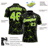 Custom Black Neon Green-White 3D Pattern Abstract Network Crackle Performance Polo Shirt