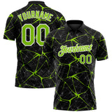 Custom Black Neon Green-White 3D Pattern Abstract Network Crackle Performance Polo Shirt
