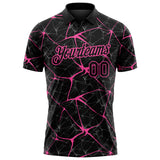Custom Black-Pink 3D Pattern Abstract Network Crackle Performance Polo Shirt