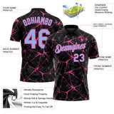 Custom Black Light Blue-Pink 3D Pattern Abstract Network Crackle Performance Polo Shirt