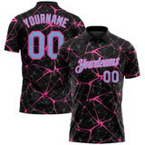 Custom Black Light Blue-Pink 3D Pattern Abstract Network Crackle Performance Polo Shirt