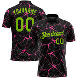 Custom Black Neon Green-Pink 3D Pattern Abstract Network Crackle Performance Polo Shirt