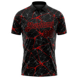Custom Black-Red 3D Pattern Abstract Network Crackle Performance Polo Shirt