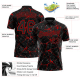 Custom Black-Red 3D Pattern Abstract Network Crackle Performance Polo Shirt