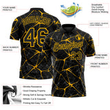 Custom Black-Gold 3D Pattern Abstract Network Crackle Performance Polo Shirt