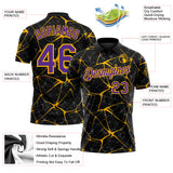 Custom Black Purple-Gold 3D Pattern Abstract Network Crackle Performance Polo Shirt