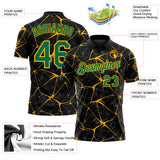Custom Black Kelly Green-Gold 3D Pattern Abstract Network Crackle Performance Polo Shirt