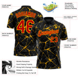 Custom Black Red-Gold 3D Pattern Abstract Network Crackle Performance Polo Shirt