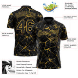 Custom Black-Old Gold 3D Pattern Abstract Network Crackle Performance Polo Shirt