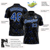 Custom Black Royal-White 3D Pattern Abstract Network Crackle Performance Polo Shirt