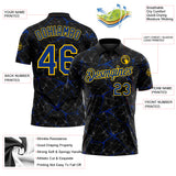 Custom Black Royal-Yellow 3D Pattern Abstract Network Crackle Performance Polo Shirt