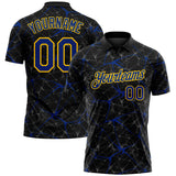 Custom Black Royal-Yellow 3D Pattern Abstract Network Crackle Performance Polo Shirt