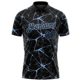 Custom Black-Light Blue 3D Pattern Abstract Network Crackle Performance Polo Shirt