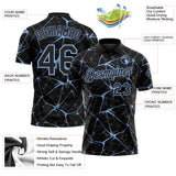 Custom Black-Light Blue 3D Pattern Abstract Network Crackle Performance Polo Shirt