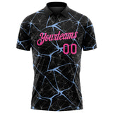 Custom Black Pink-Light Blue 3D Pattern Abstract Network Crackle Performance Polo Shirt