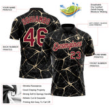 Custom Black Crimson-City Cream 3D Pattern Abstract Network Crackle Performance Polo Shirt