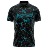 Custom Black-Teal 3D Pattern Abstract Network Crackle Performance Polo Shirt