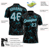 Custom Black Gray-Teal 3D Pattern Abstract Network Crackle Performance Polo Shirt