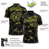Custom Black-Neon Yellow 3D Pattern Abstract Network Crackle Performance Polo Shirt