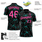Custom Black Pink-Aqua 3D Pattern Abstract Network Crackle Performance Polo Shirt