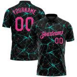 Custom Black Pink-Aqua 3D Pattern Abstract Network Crackle Performance Polo Shirt