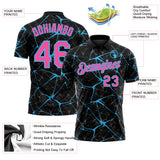 Custom Black Pink-Sky Blue 3D Pattern Abstract Network Crackle Performance Polo Shirt
