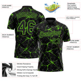 Custom Black-Aurora Green 3D Pattern Abstract Network Crackle Performance Polo Shirt