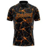 Custom Black-Bay Orange 3D Pattern Abstract Network Crackle Performance Polo Shirt