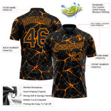 Custom Black-Bay Orange 3D Pattern Abstract Network Crackle Performance Polo Shirt