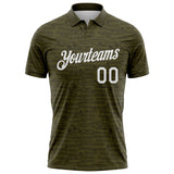 Custom Olive-White Distressed Fragment Brush Stroke Performance Polo Shirt