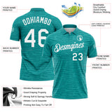 Custom Teal-White Distressed Fragment Brush Stroke Performance Polo Shirt
