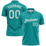Custom Teal-White Distressed Fragment Brush Stroke Performance Polo Shirt