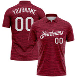 Custom Crimson-White Distressed Fragment Brush Stroke Performance Polo Shirt