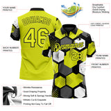 Custom Neon Yellow Black Gray-White Modern Geometric Tech Hexagon Grid Performance Polo Shirt