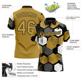 Custom Old Gold Black Gray-White Modern Geometric Tech Hexagon Grid Performance Polo Shirt