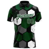 Custom Green Black Gray-White Modern Geometric Tech Hexagon Grid Performance Polo Shirt