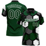 Custom Green Black Gray-White Modern Geometric Tech Hexagon Grid Performance Polo Shirt