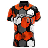 Custom Orange Black Gray-White Modern Geometric Tech Hexagon Grid Performance Polo Shirt