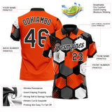 Custom Orange Black Gray-White Modern Geometric Tech Hexagon Grid Performance Polo Shirt