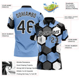 Custom Light Blue Black Gray-White Modern Geometric Tech Hexagon Grid Performance Polo Shirt