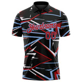 Custom Black Red-Light Blue Dynamic Geometric Shard Performance Polo Shirt