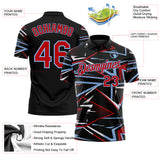 Custom Black Red-Light Blue Dynamic Geometric Shard Performance Polo Shirt