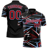 Custom Black Red-Light Blue Dynamic Geometric Shard Performance Polo Shirt