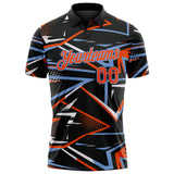 Custom Black Orange-Powder Blue Dynamic Geometric Shard Performance Polo Shirt