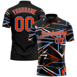 Custom Black Orange-Powder Blue Dynamic Geometric Shard Performance Polo Shirt
