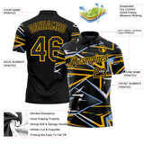Custom Black Light Blue-Gold Dynamic Geometric Shard Performance Polo Shirt