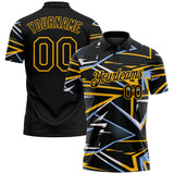 Custom Black Light Blue-Gold Dynamic Geometric Shard Performance Polo Shirt